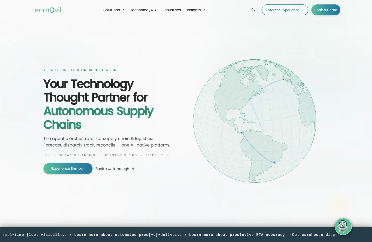 The Enmovil website explaining its autonomous supply-chain platform