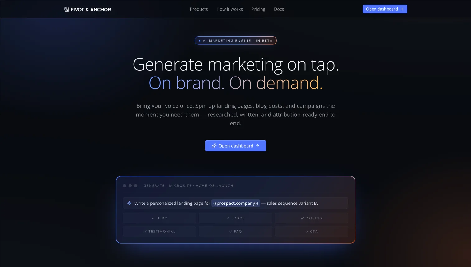 Site Gen, a marketing generation and analytics tool