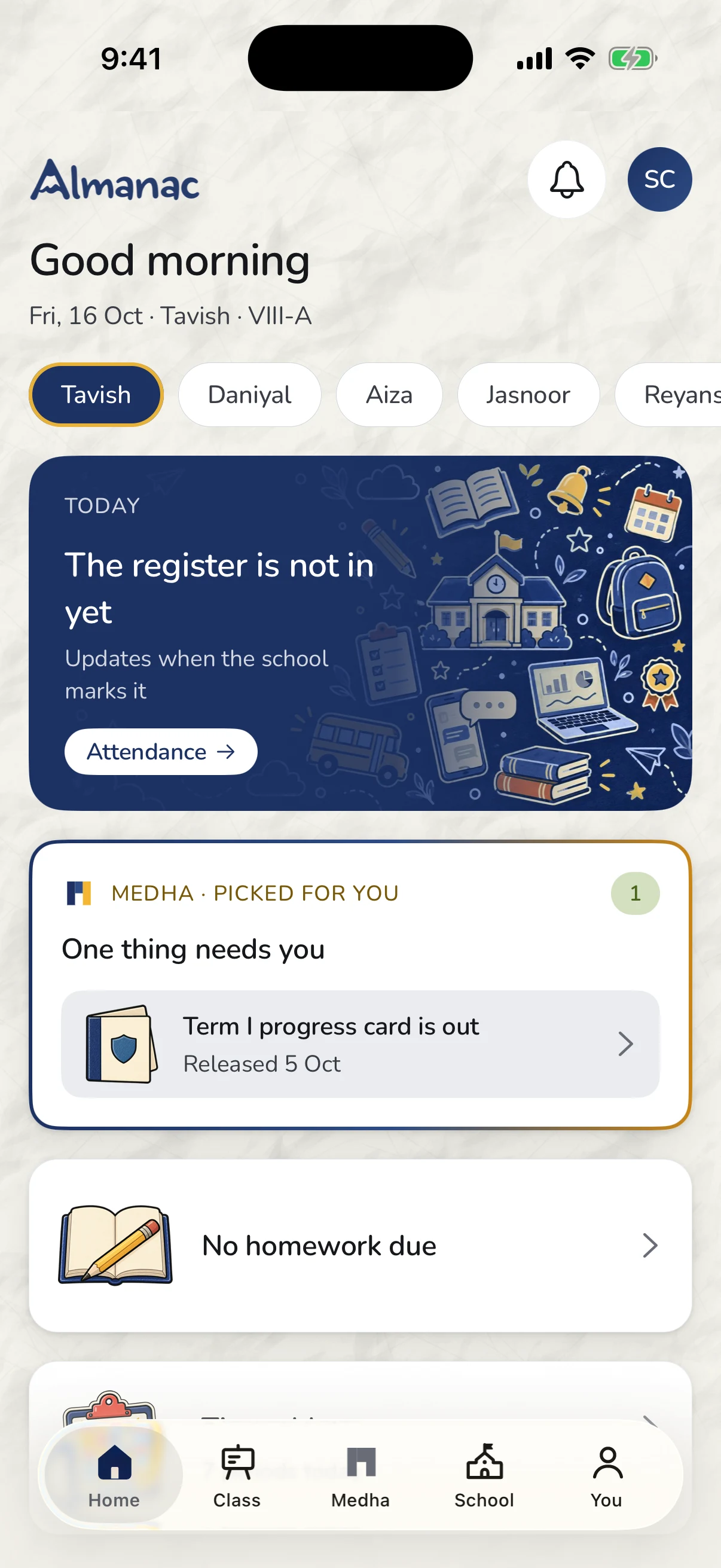 almanac: Parent home screen