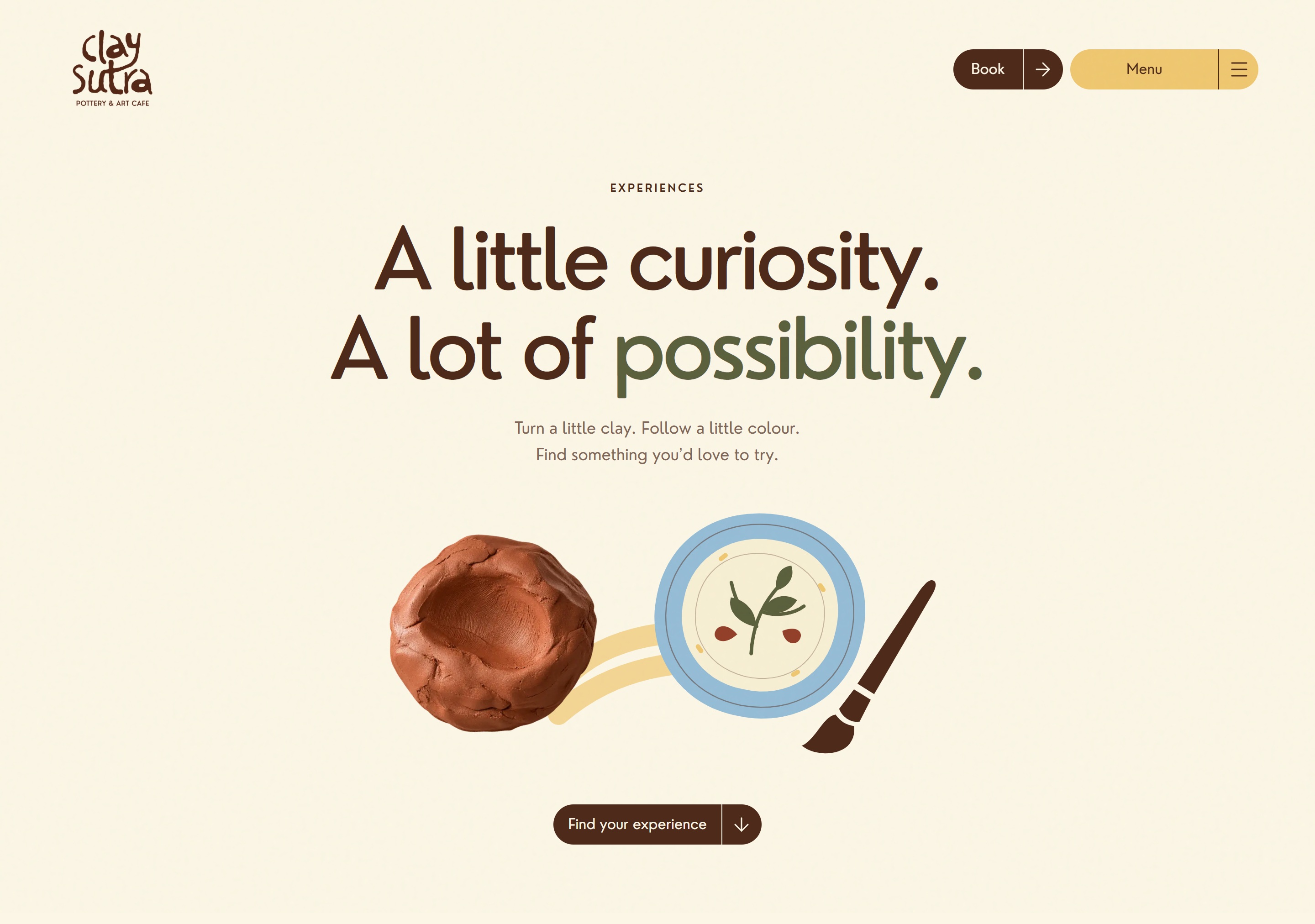 The full experiences introduction with clay, painted plate and paintbrush illustrations