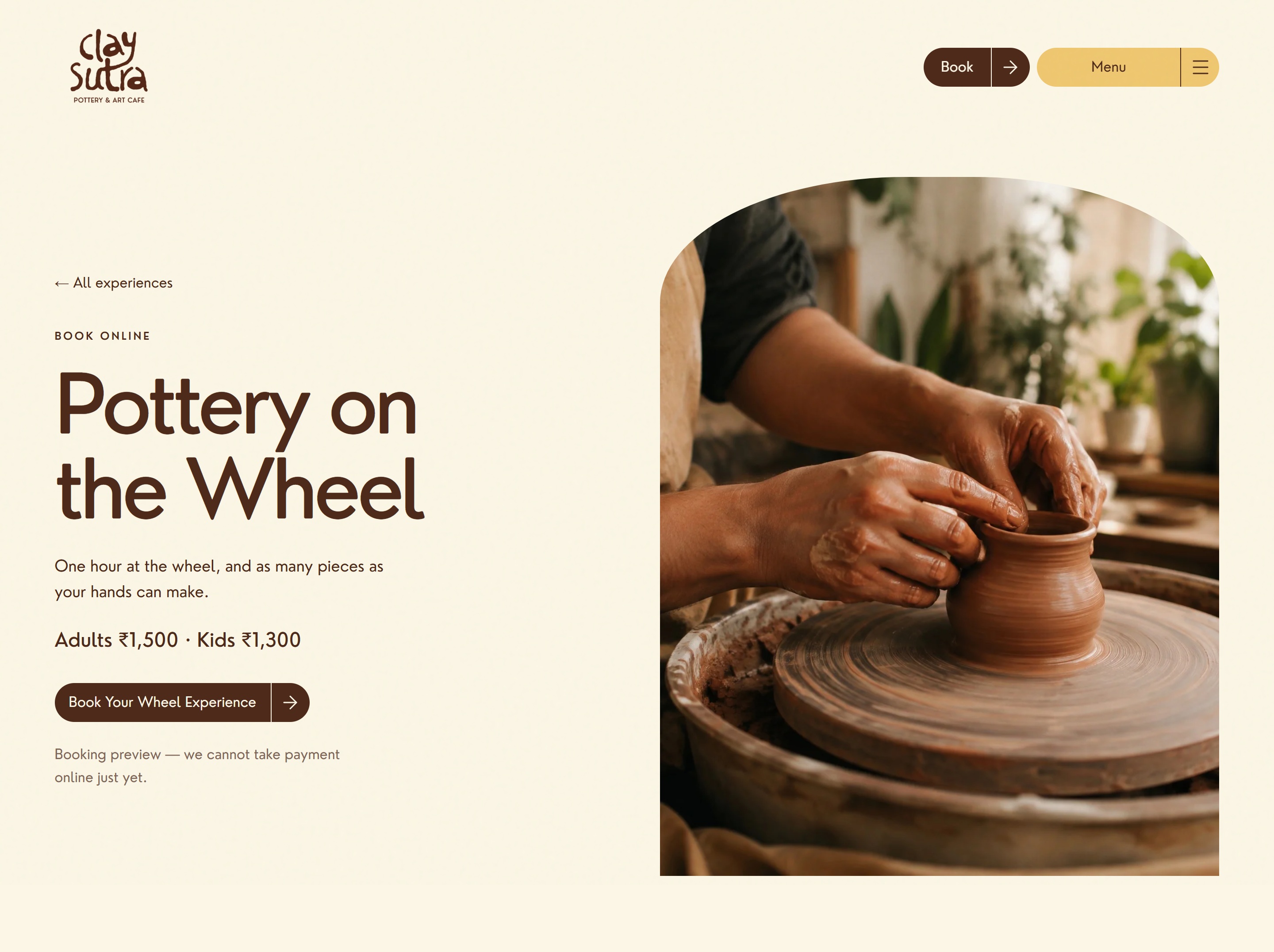 The complete Pottery on the Wheel introduction, including the photograph, pricing and booking link